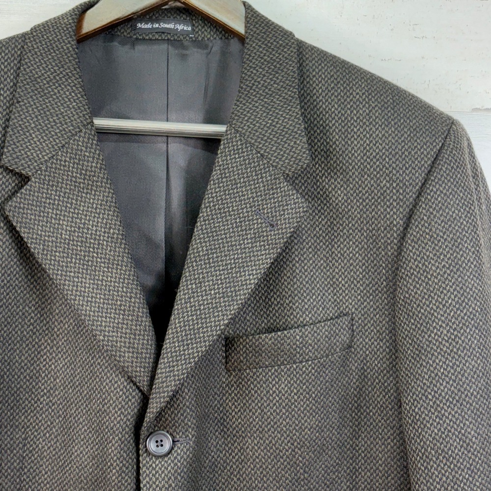 Fenzia Mens‎ 42L Wool Blazer Sport Coat 3-Button Textured Charcoal Brown